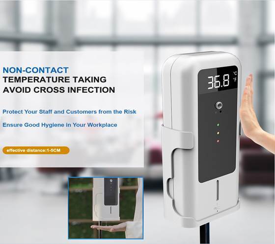 2-In-1 Thermometer and Sanitizer Dispenser Machine With Stand