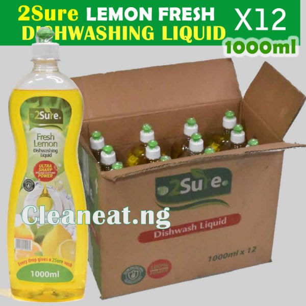 A Carton of 2Sure Fresh Lemon Dishwashing Liquid 1000ml (x12pcs)