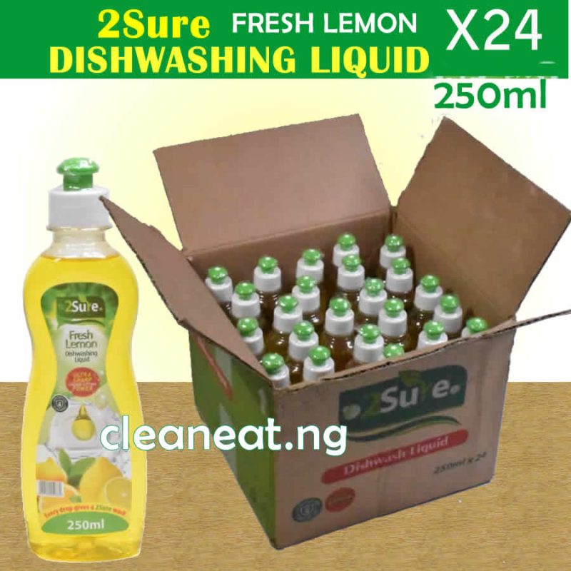 A Carton of 2Sure Fresh Lemon Dishwashing Liquid 250ml (x24pcs)