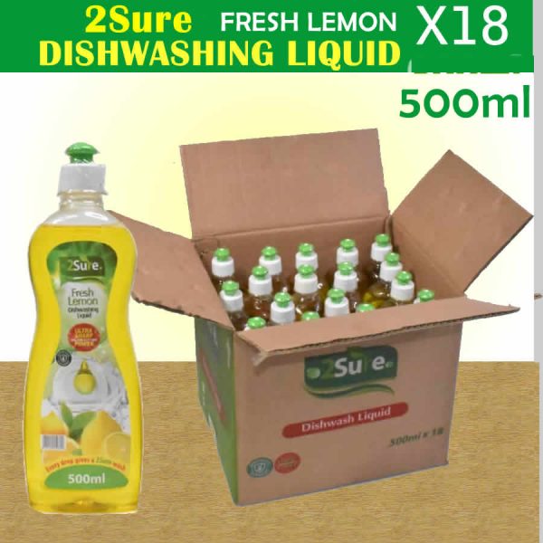 A Carton of 2Sure Fresh Lemon Dishwashing Liquid 500ml (x18pcs)