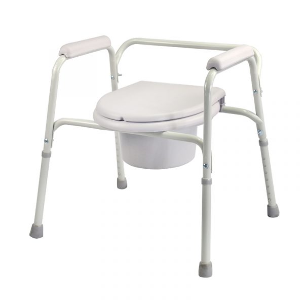 Powder Coated Steel Commode Chair With Plastic Armrests