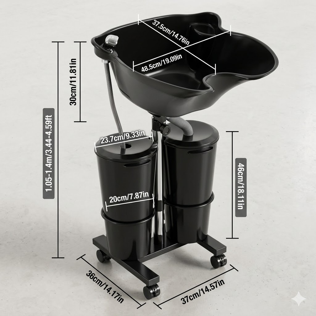 Portable salon shampoo basin with adjustable stand for hair washing