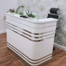 Durable white reception desk with storage for business spaces in Nigeria
