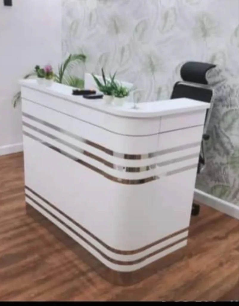 Durable white reception desk with storage for business spaces in Nigeria