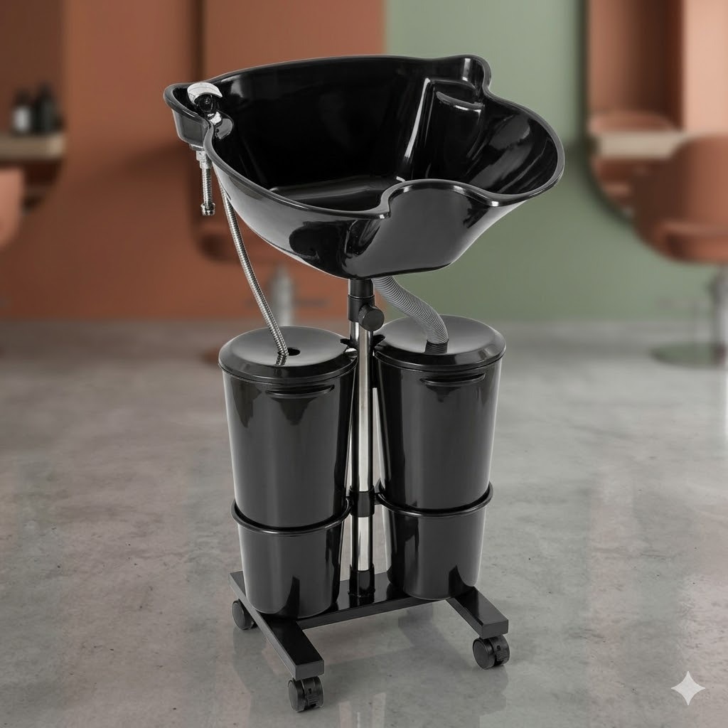 Portable salon shampoo basin with adjustable stand for hair washing