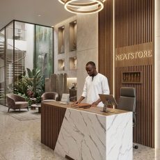 Modern reception desk with storage drawers by Neatstore Nigeria