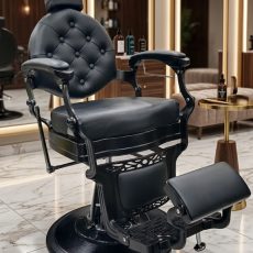 All Black Metal Barber Chair with premium leather finish for professional salons in Nigeria
