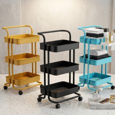 Durable plastic salon trolley with multiple trays and wheels for salon organization in Nigeria