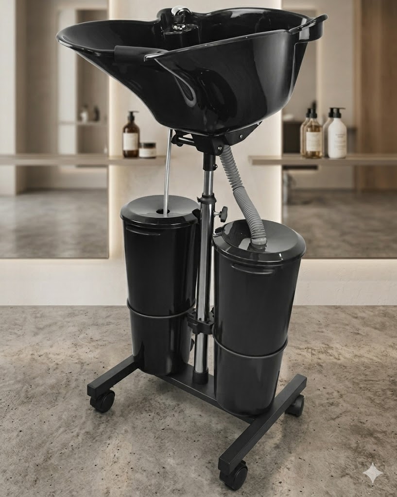 Portable salon shampoo basin with adjustable stand for hair washing