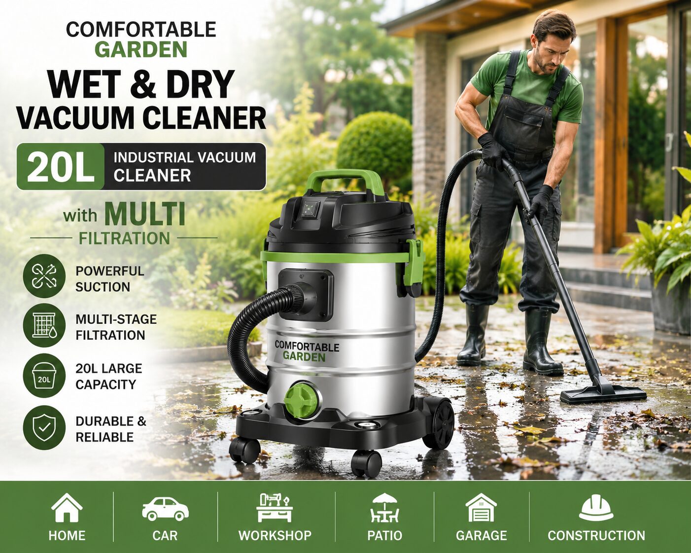 Comfortable Garden wet and dry vacuum cleaner sold by Neatstore Lagos