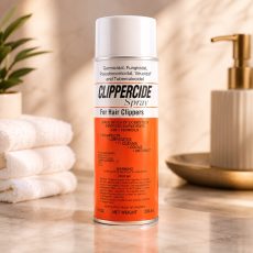 Clippercide Spray for hair clippers, trimmers, and salon tools maintenance disinfectant spray.