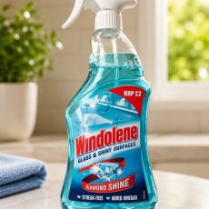 Windolene Glass and Surface Cleaner 750ml spray bottle for streak-free cleaning of glass, mirrors, windows, and surfaces.