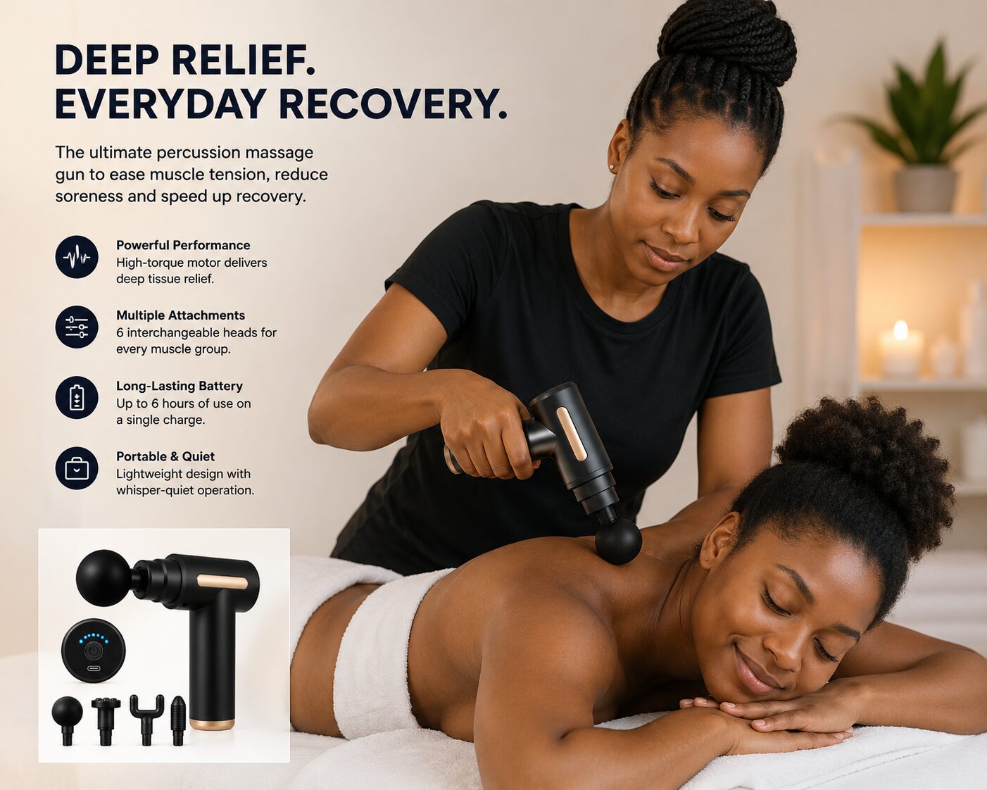 Person using a handheld fascia massage gun for everyday muscle recovery.